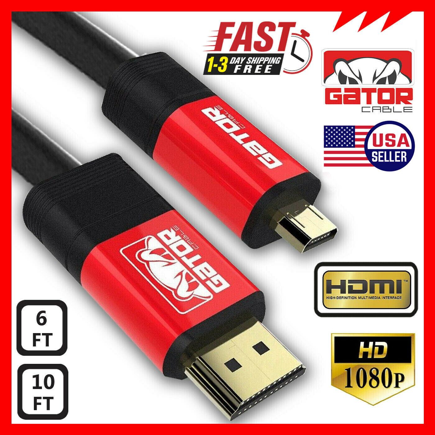 Micro HDMI to HDMI Cable Adapter Converter 4K GoPro HERO 7 6 5 4 3 Camera 60Hz