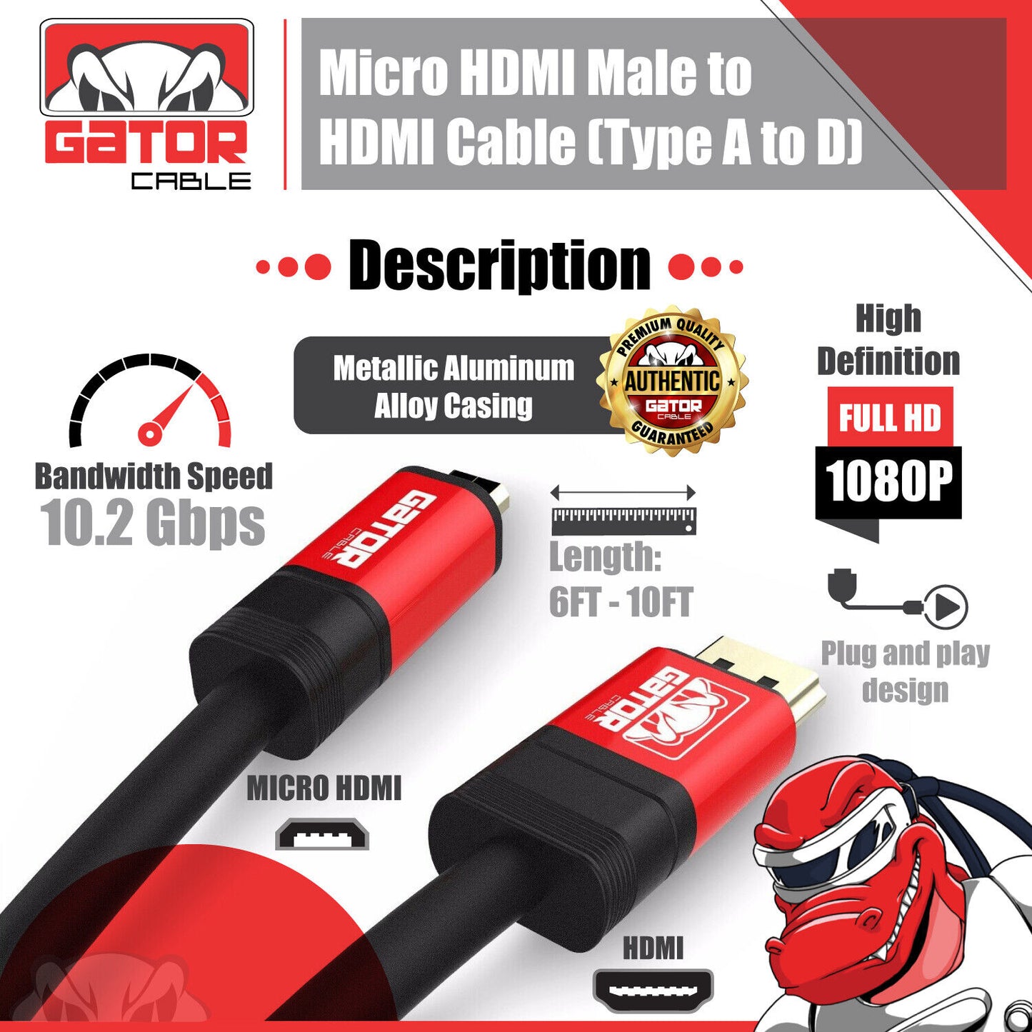 Micro HDMI to HDMI Cable Adapter Converter 4K GoPro HERO 7 6 5 4 3 Camera 60Hz