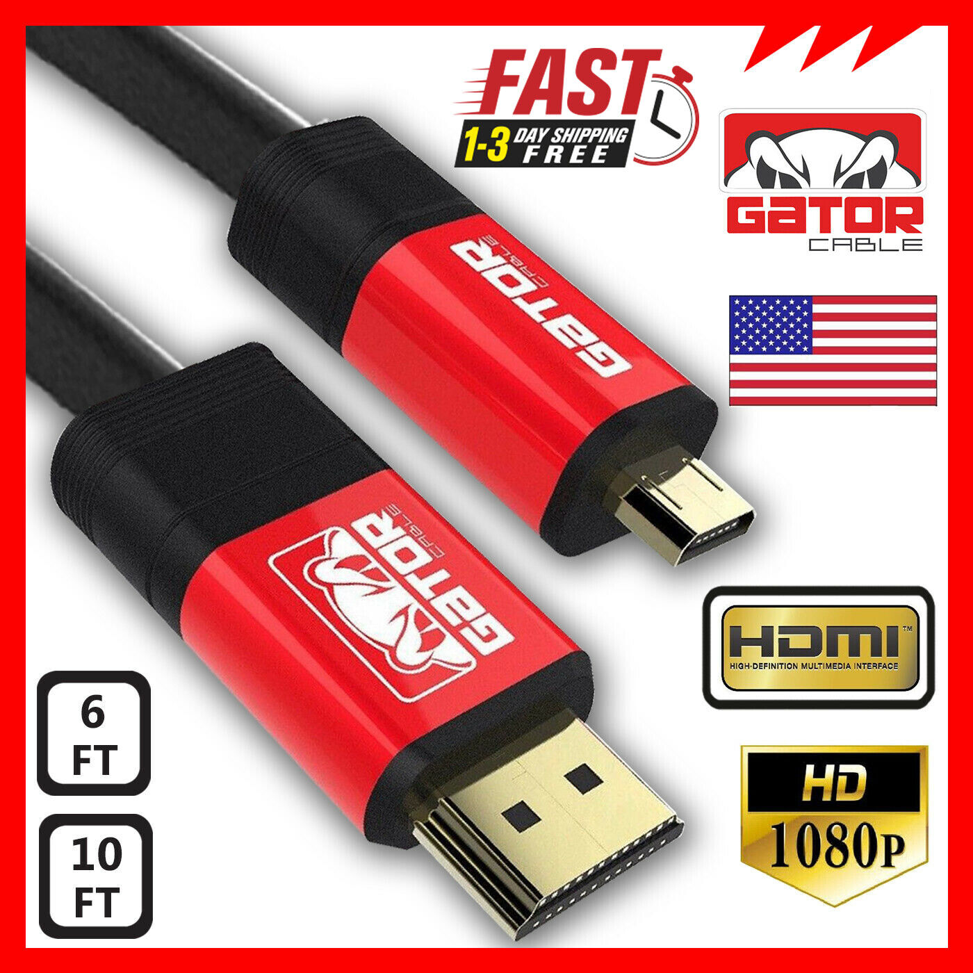 Micro HDMI to HDMI Cable Adapter Converter 4K GoPro HERO 7 6 5 4 3 Camera 60Hz