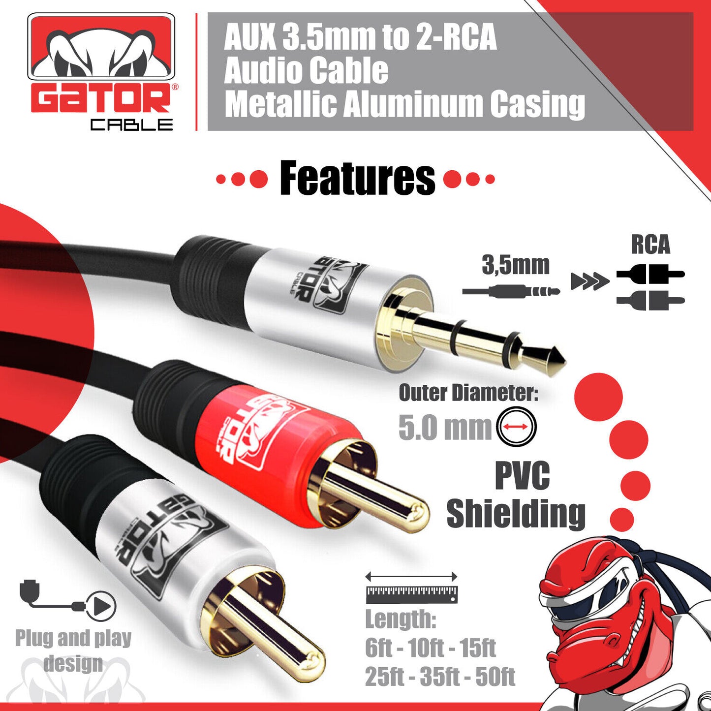 AUX Auxiliary 3.5mm Audio Male to 2 RCA Y Male Stereo Cable Cord Wire Plug