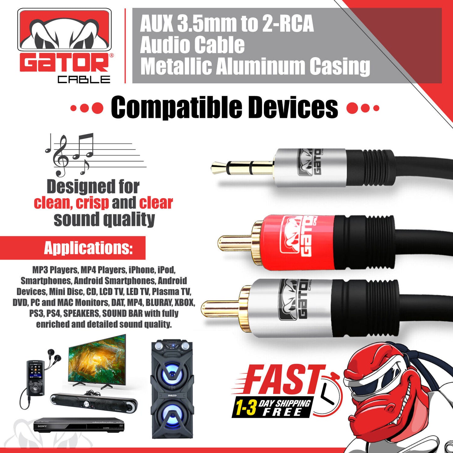AUX Auxiliary 3.5mm Audio Male to 2 RCA Y Male Stereo Cable Cord Wire Plug