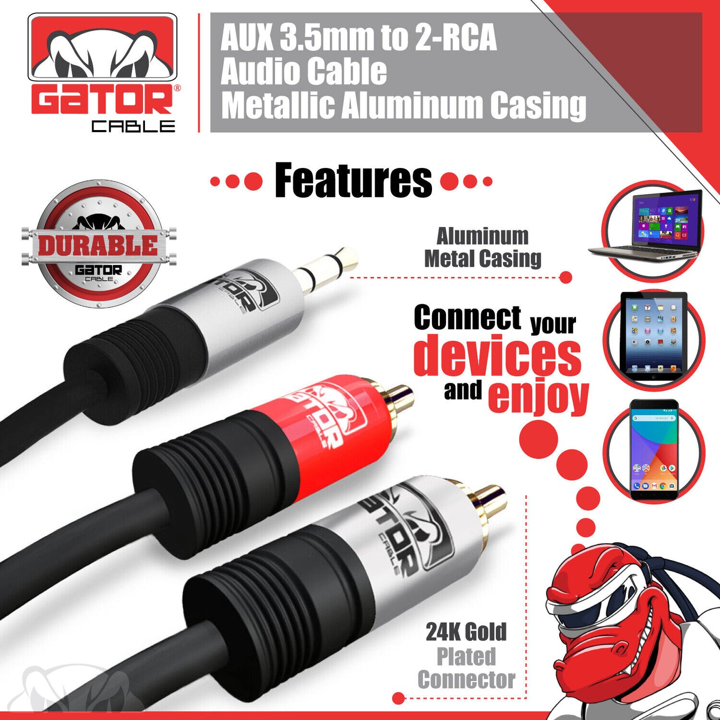 AUX Auxiliary 3.5mm Audio Male to 2 RCA Y Male Stereo Cable Cord Wire Plug