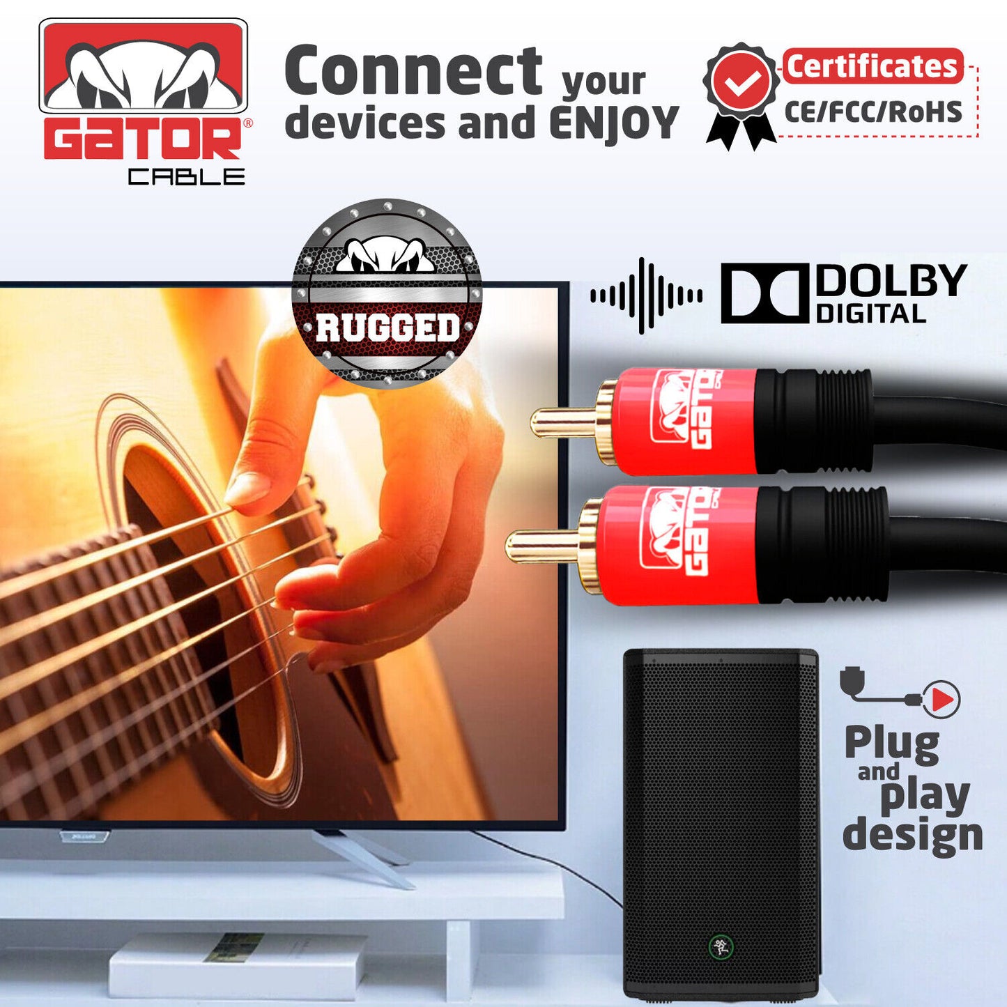 Subwoofer Audio Cable 1 RCA To 1 RCA Coaxial Dual Layer Gold Plated Plug Cord