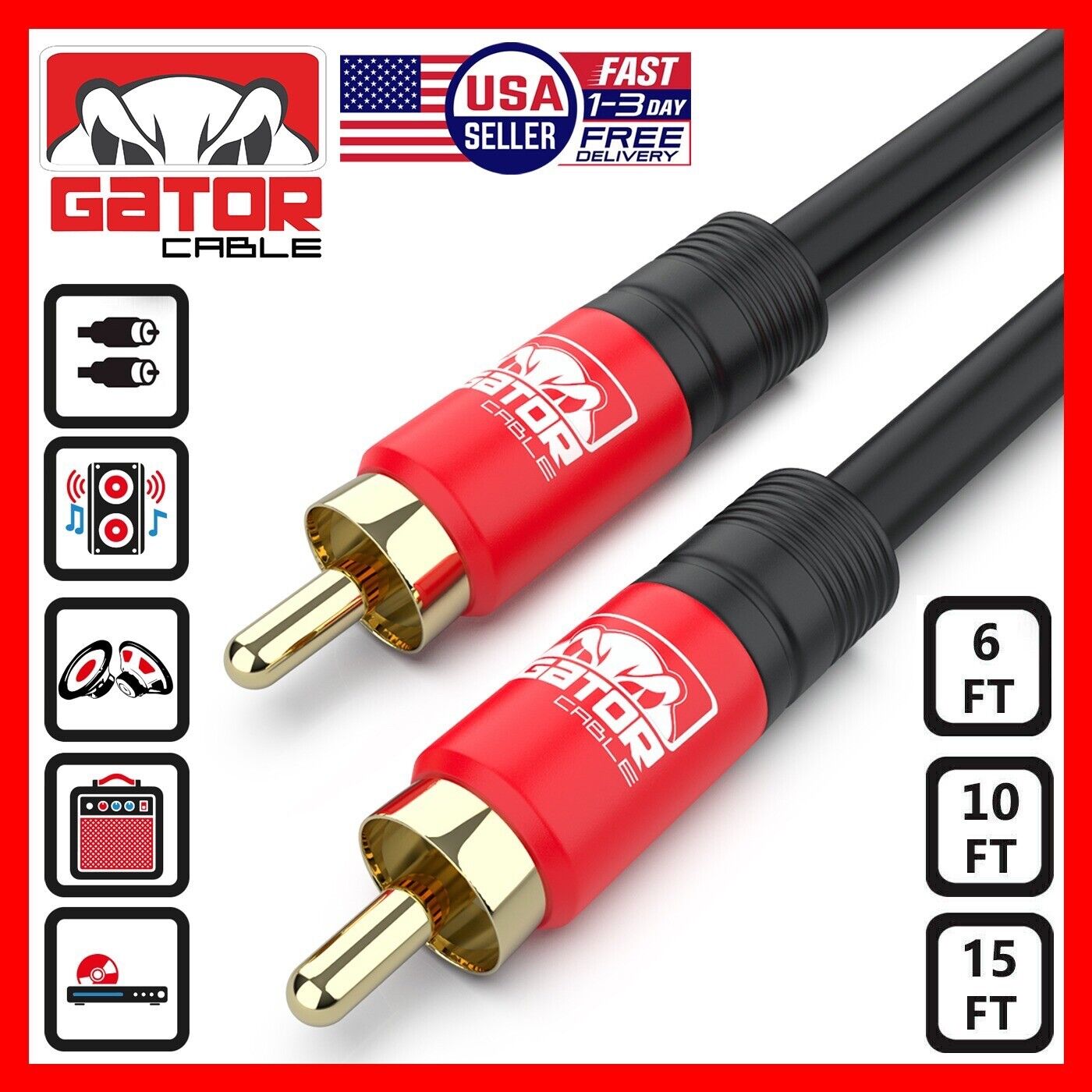 Subwoofer Audio Cable 1 RCA To 1 RCA Coaxial Dual Layer Gold Plated Plug Cord