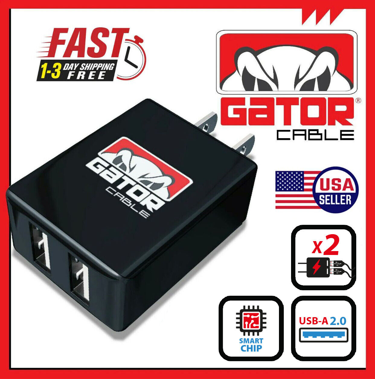 Home Wall Charger Plug Power Adapter 2 USB Port 10W Phone Fast Charge US Outlet