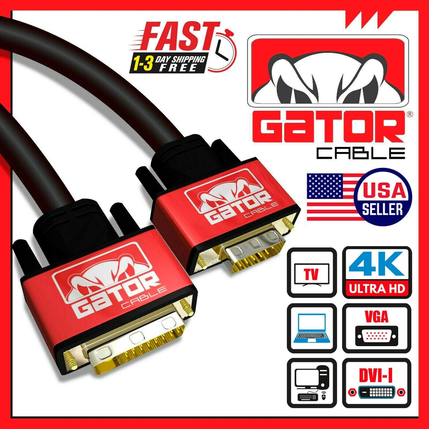 DVI-I 24+5 Dual Link Male to VGA Cable Cord Male Video Monitor Adapter PC 6FT