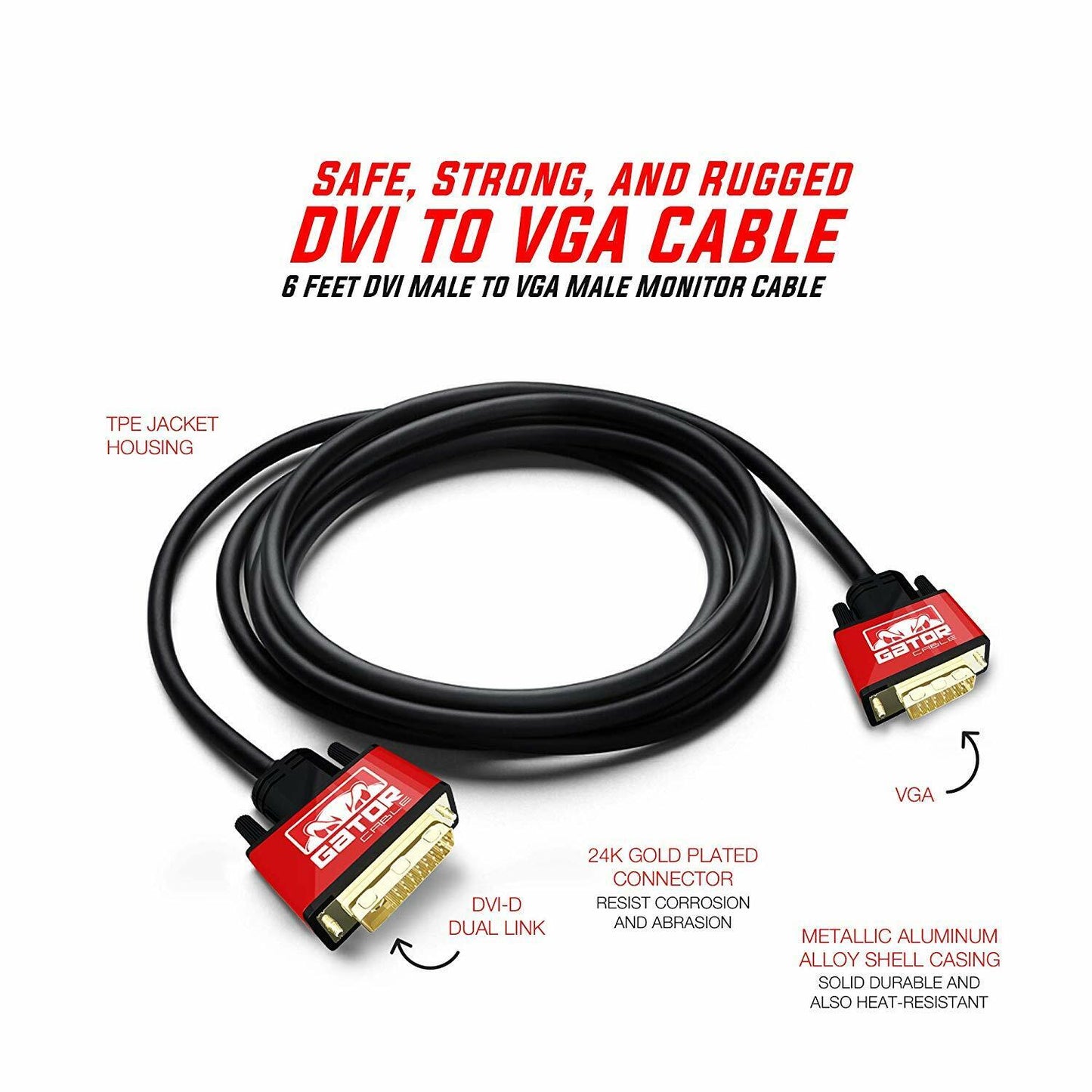 DVI-I 24+5 Dual Link Male to VGA Cable Cord Male Video Monitor Adapter PC 6FT