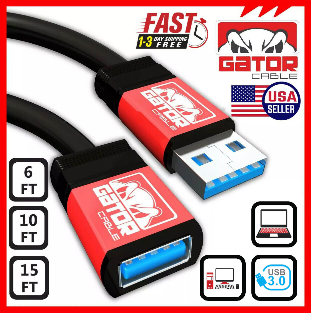 USB 3.0 Extension Extender Cable Male to Female Charger Powered Data Super Speed