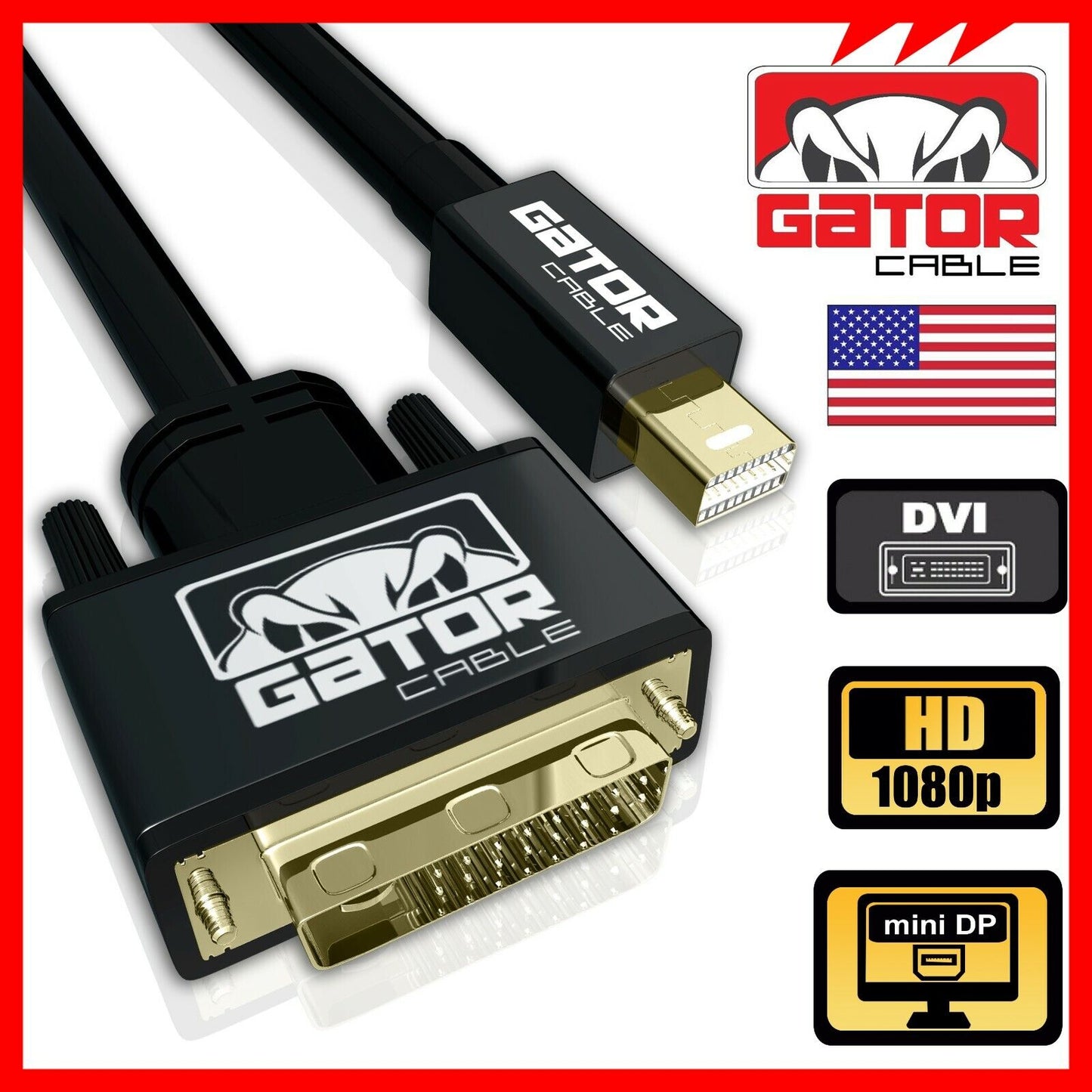 Mini Display Port mDP Thunderbolt To DVI-D Cable Adapter Converter HD 1080P 6FT