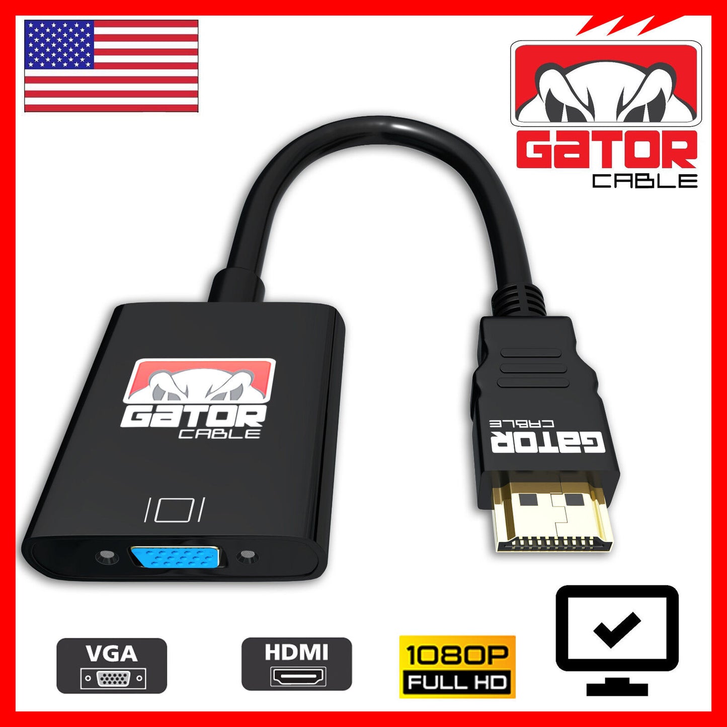 HDMI to VGA Adapter Converter Cable For HDTV PC Desktop Monitor Video 1080P 60Hz