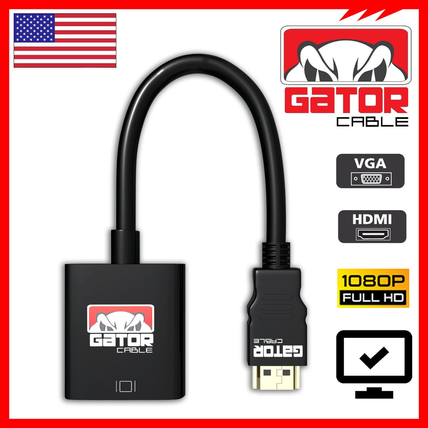 HDMI to VGA Adapter Converter Cable For HDTV PC Desktop Monitor Video 1080P 60Hz