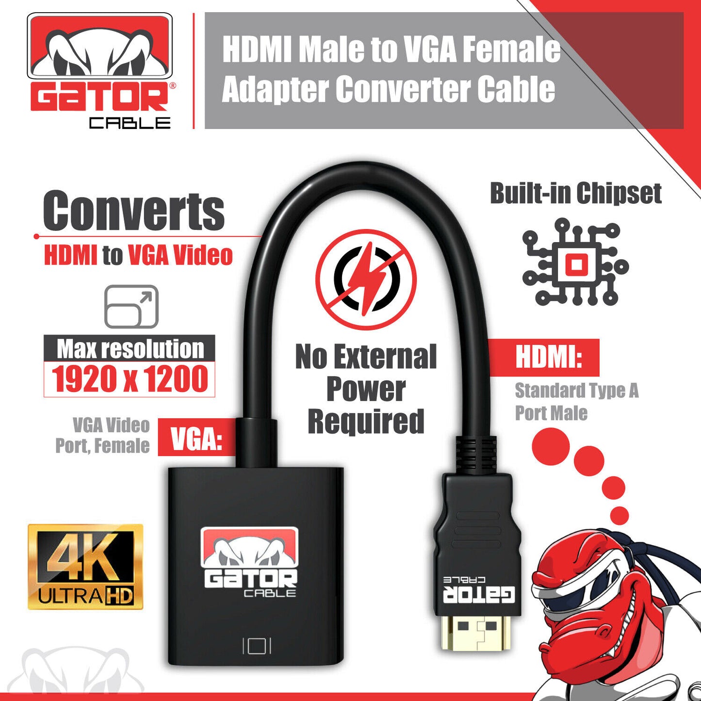 HDMI to VGA Adapter Converter Cable For HDTV PC Desktop Monitor Video 1080P 60Hz