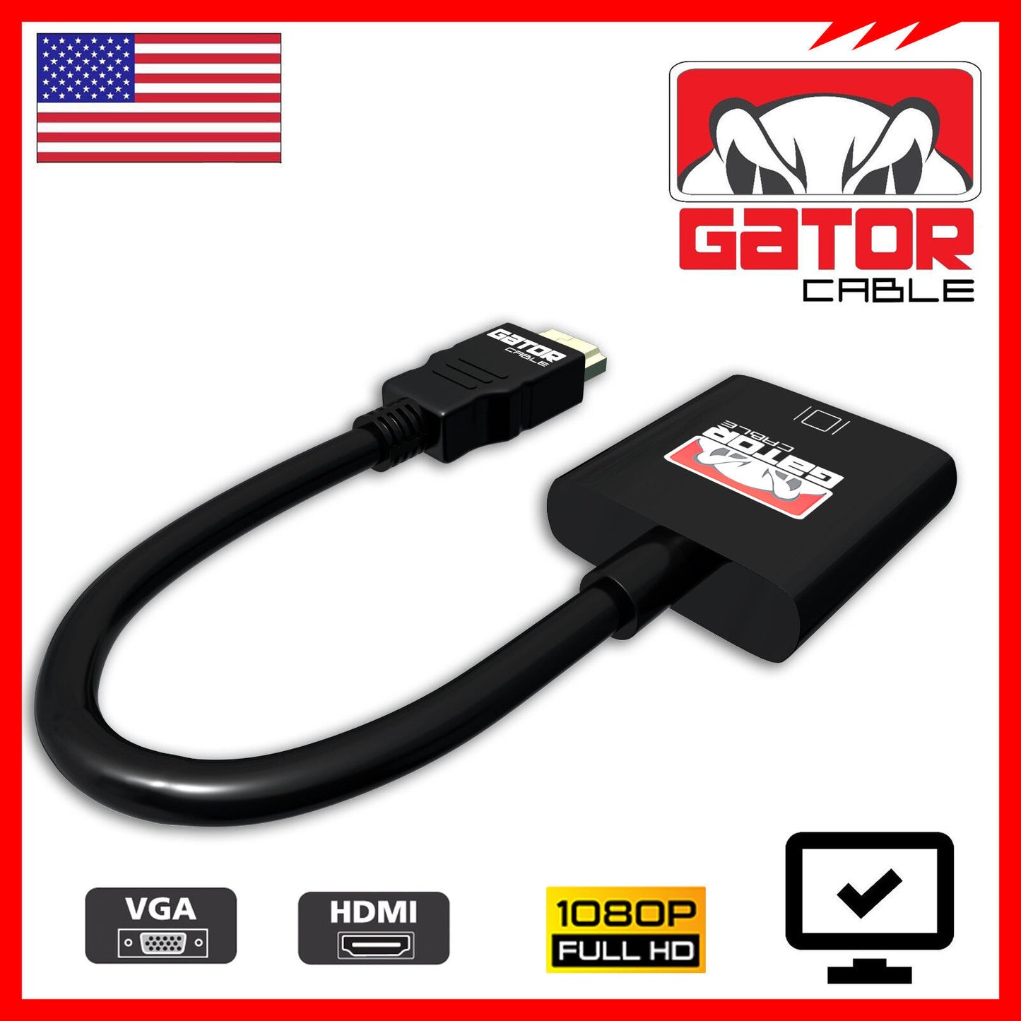 HDMI to VGA Adapter Converter Cable For HDTV PC Desktop Monitor Video 1080P 60Hz