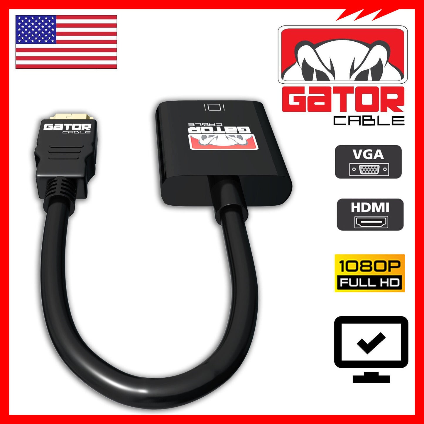HDMI to VGA Adapter Converter Cable For HDTV PC Desktop Monitor Video 1080P 60Hz