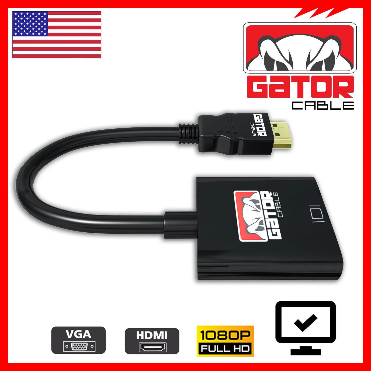 HDMI to VGA Adapter Converter Cable For HDTV PC Desktop Monitor Video 1080P 60Hz