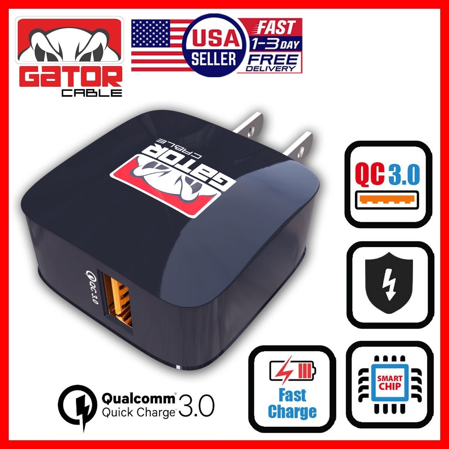 USB 3.0 Wall Home Charger Adapter Power Plug-In Qualcomm Fast Quick Charge 18W