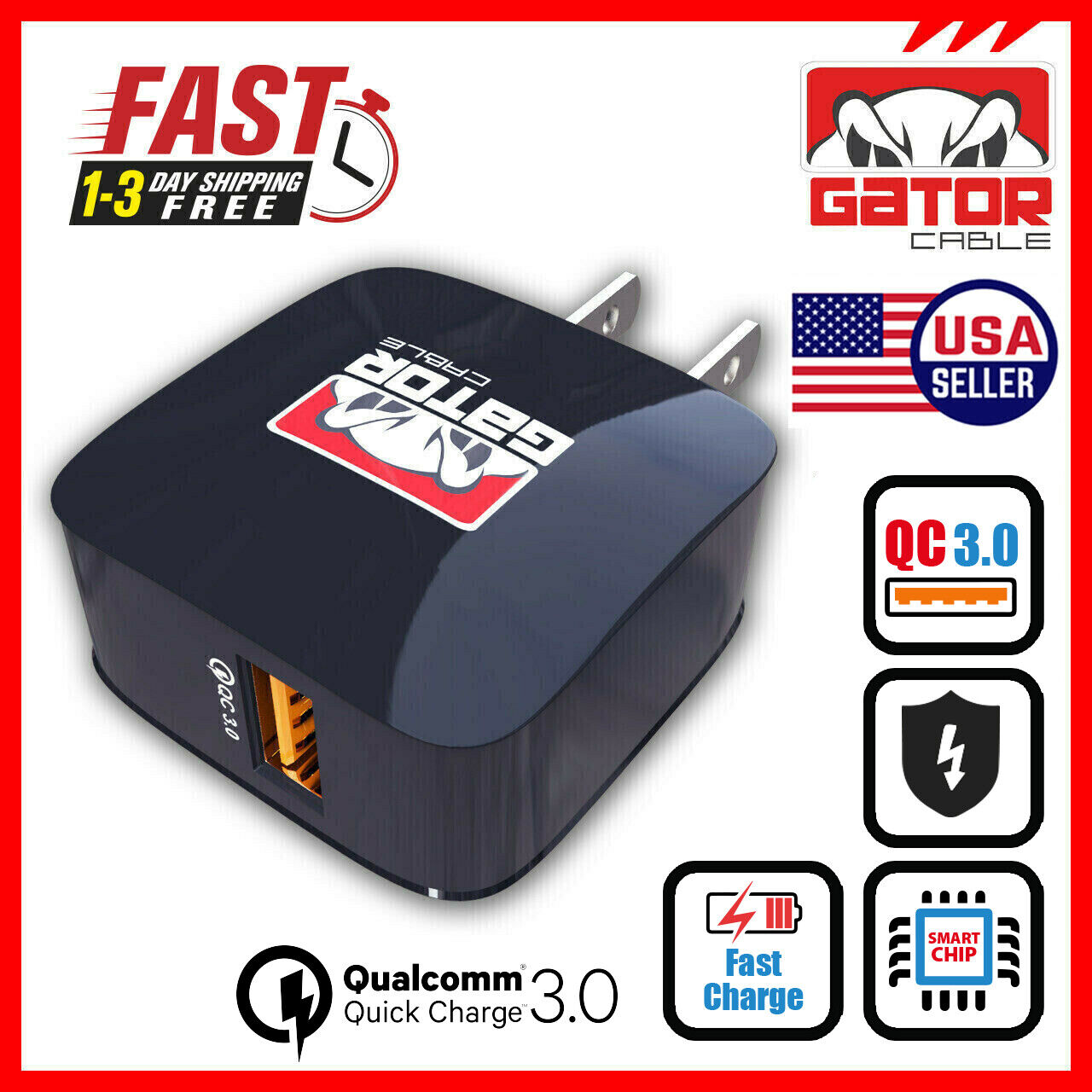 USB 3.0 Wall Home Charger Adapter Power Plug-In Qualcomm Fast Quick Charge 18W
