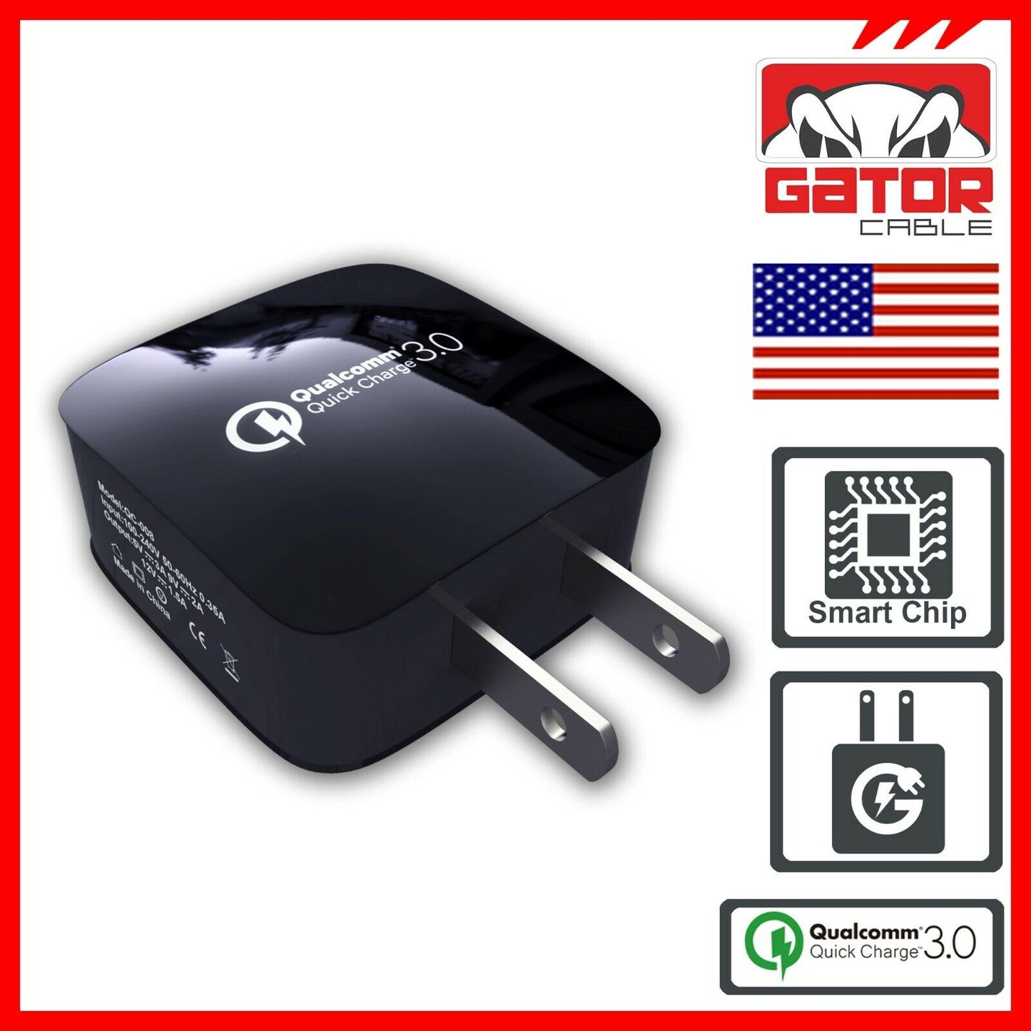USB 3.0 Wall Home Charger Adapter Power Plug-In Qualcomm Fast Quick Charge 18W