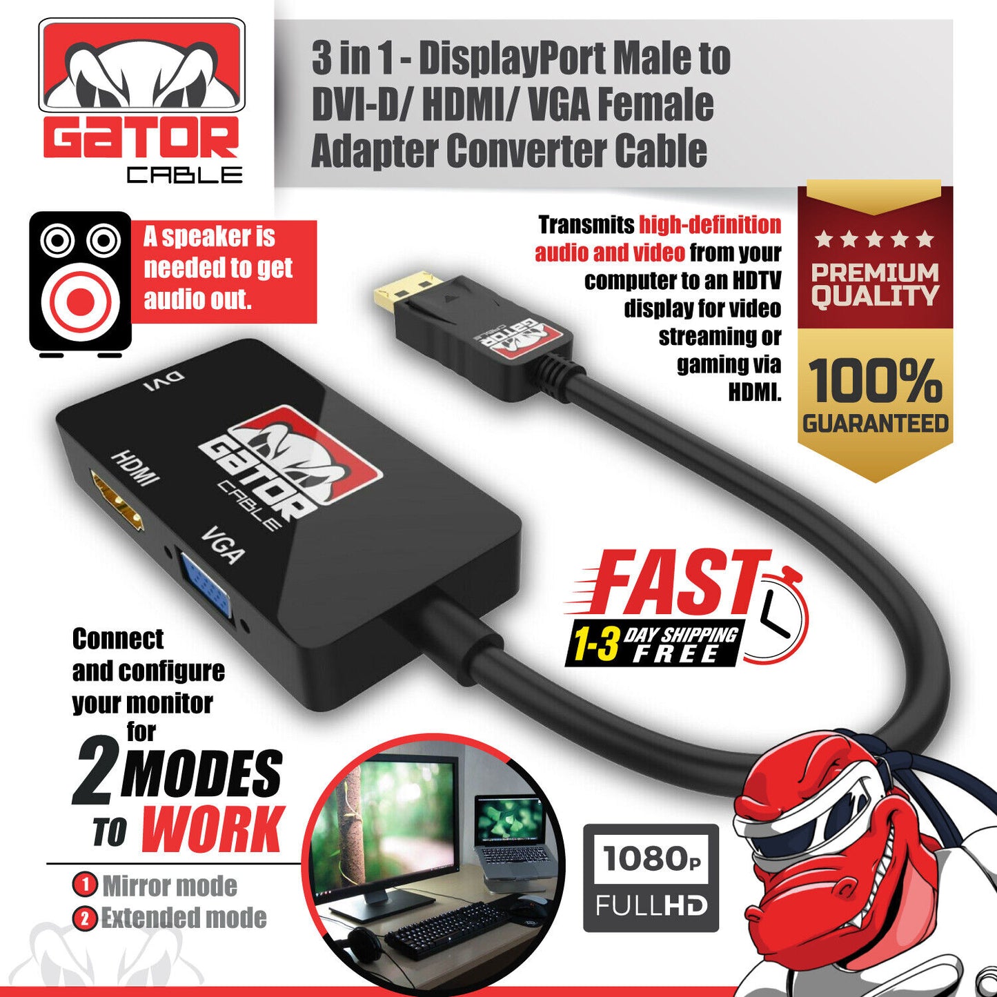 DisplayPort Male To HDMI DVI VGA Female Adapter Converter Cable 4K 1080P 4-in-1