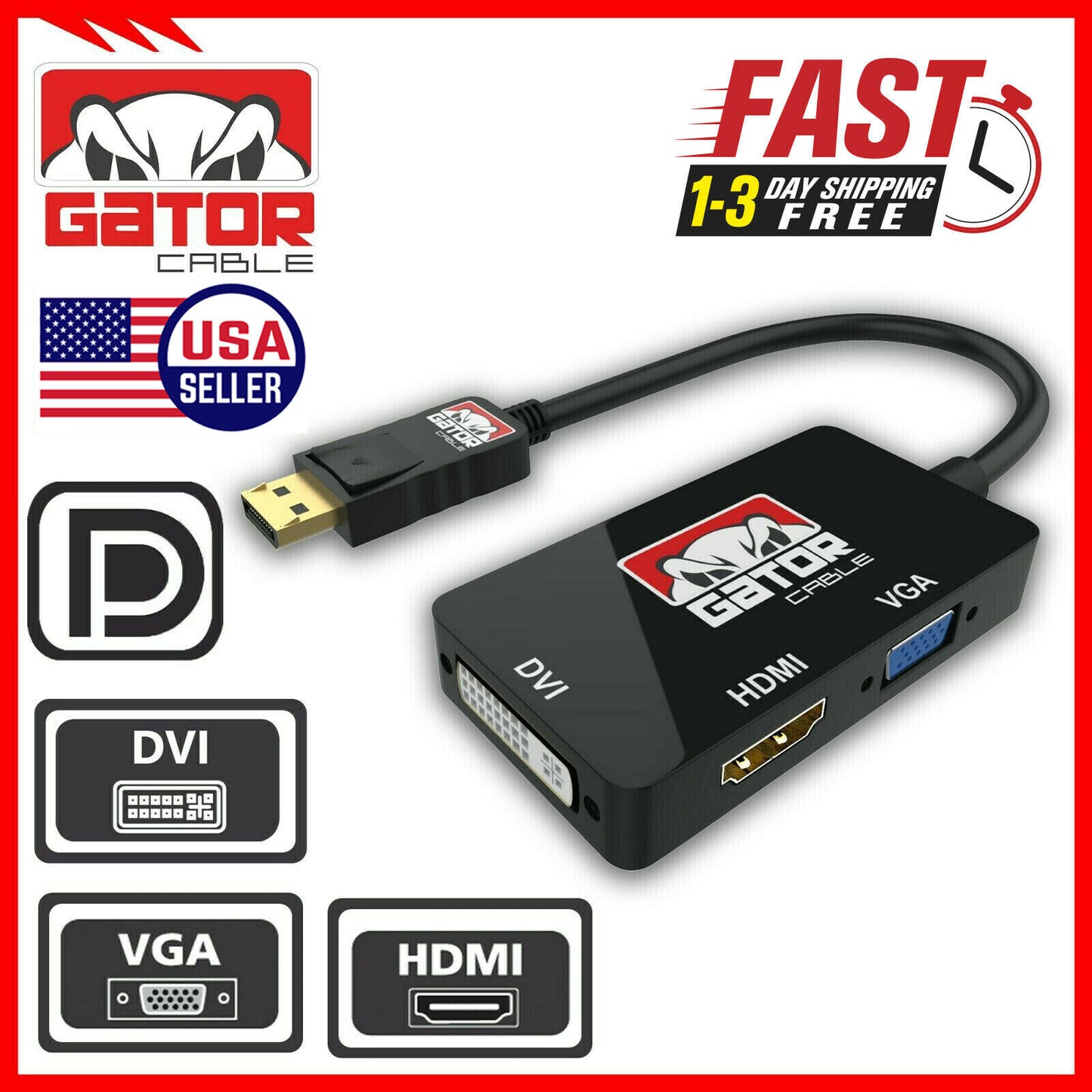 DisplayPort Male To HDMI DVI VGA Female Adapter Converter Cable 4K 1080P 4-in-1