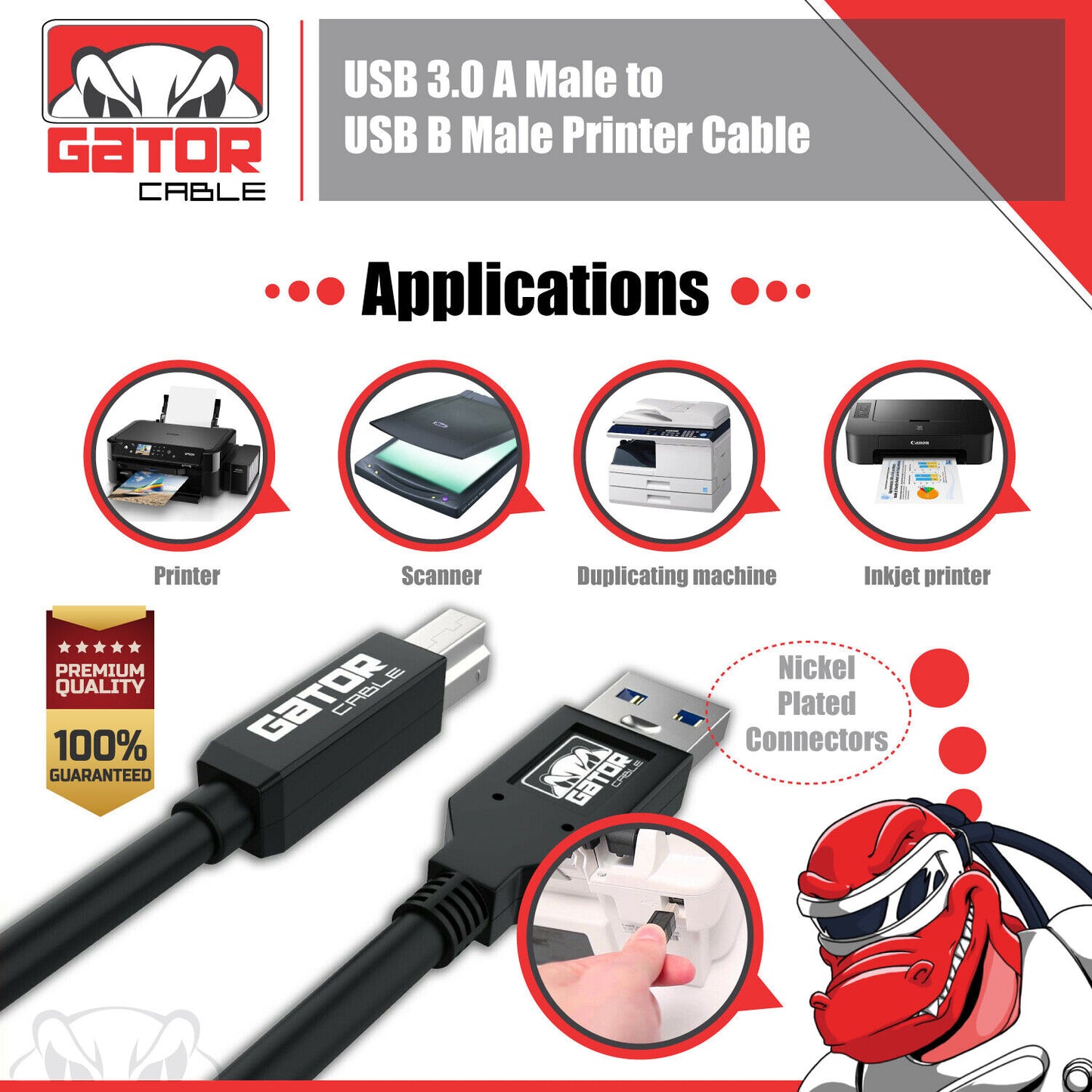 USB 3.0 Printer Scanner Cable A Male to B Male For HP Cannon Dell Epson Brother