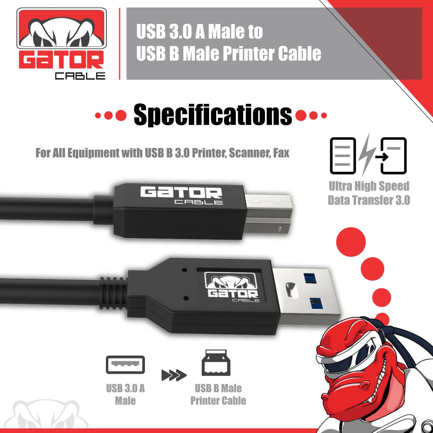 USB 3.0 Printer Scanner Cable A Male to B Male For HP Cannon Dell Epson Brother