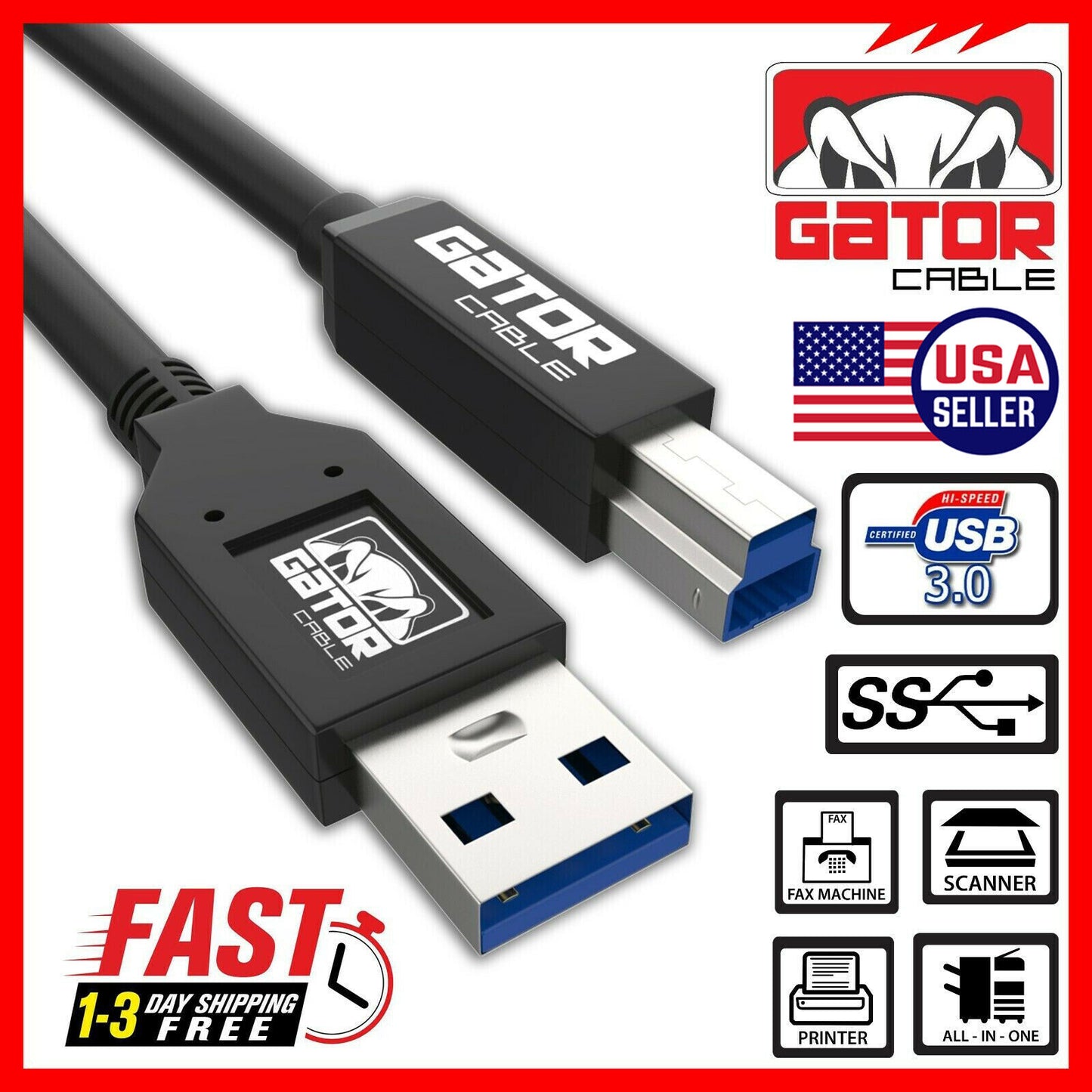 USB 3.0 Printer Scanner Cable A Male to B Male For HP Cannon Dell Epson Brother