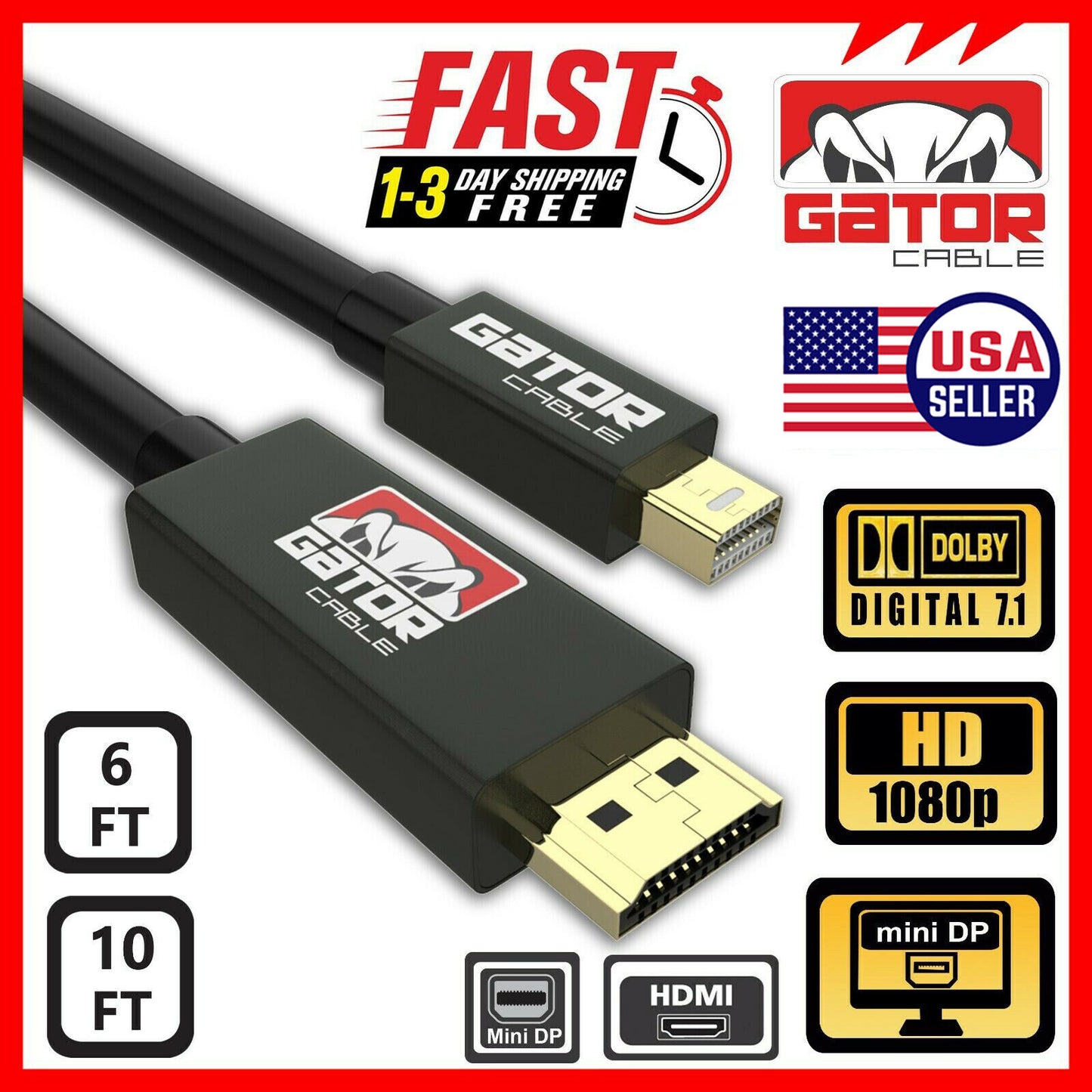 Mini Display Port DP Thunderbolt to HDMI Cable Adapter HD 4K for MacBook Surface