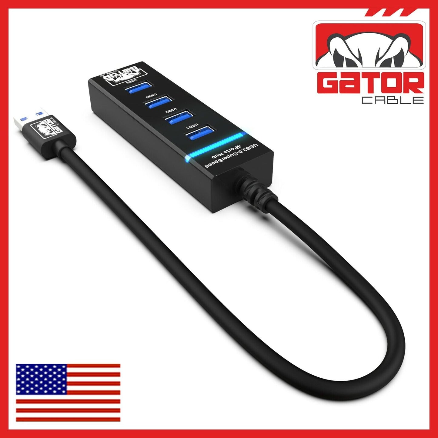 USB 3.0 HUB 4-USB Port Multi Adapter Charger Data For PC Mac Laptop Desktop LED