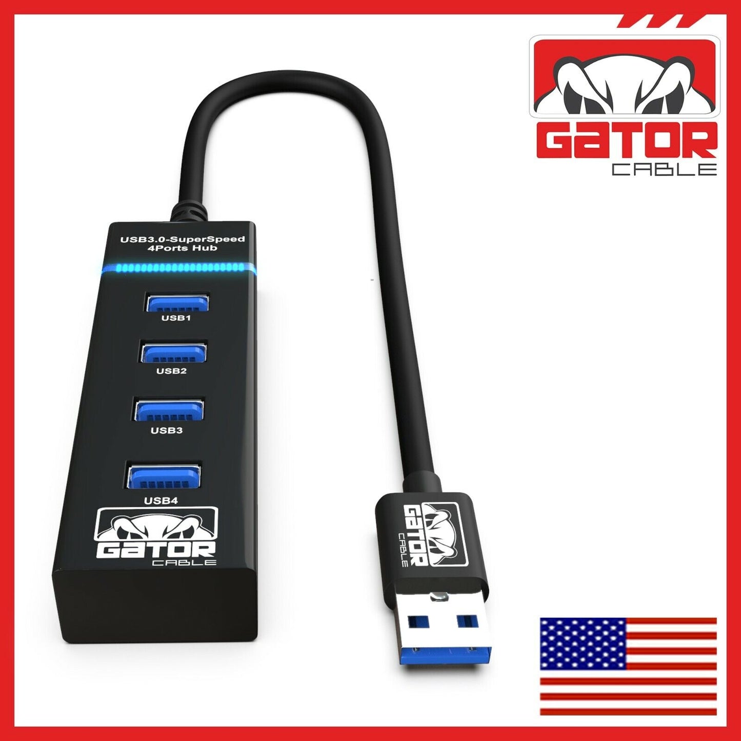 USB 3.0 HUB 4-USB Port Multi Adapter Charger Data For PC Mac Laptop Desktop LED