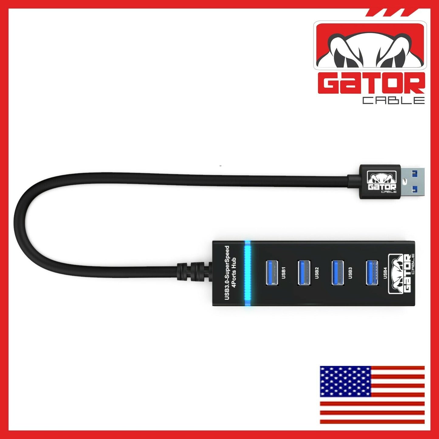 USB 3.0 HUB 4-USB Port Multi Adapter Charger Data For PC Mac Laptop Desktop LED