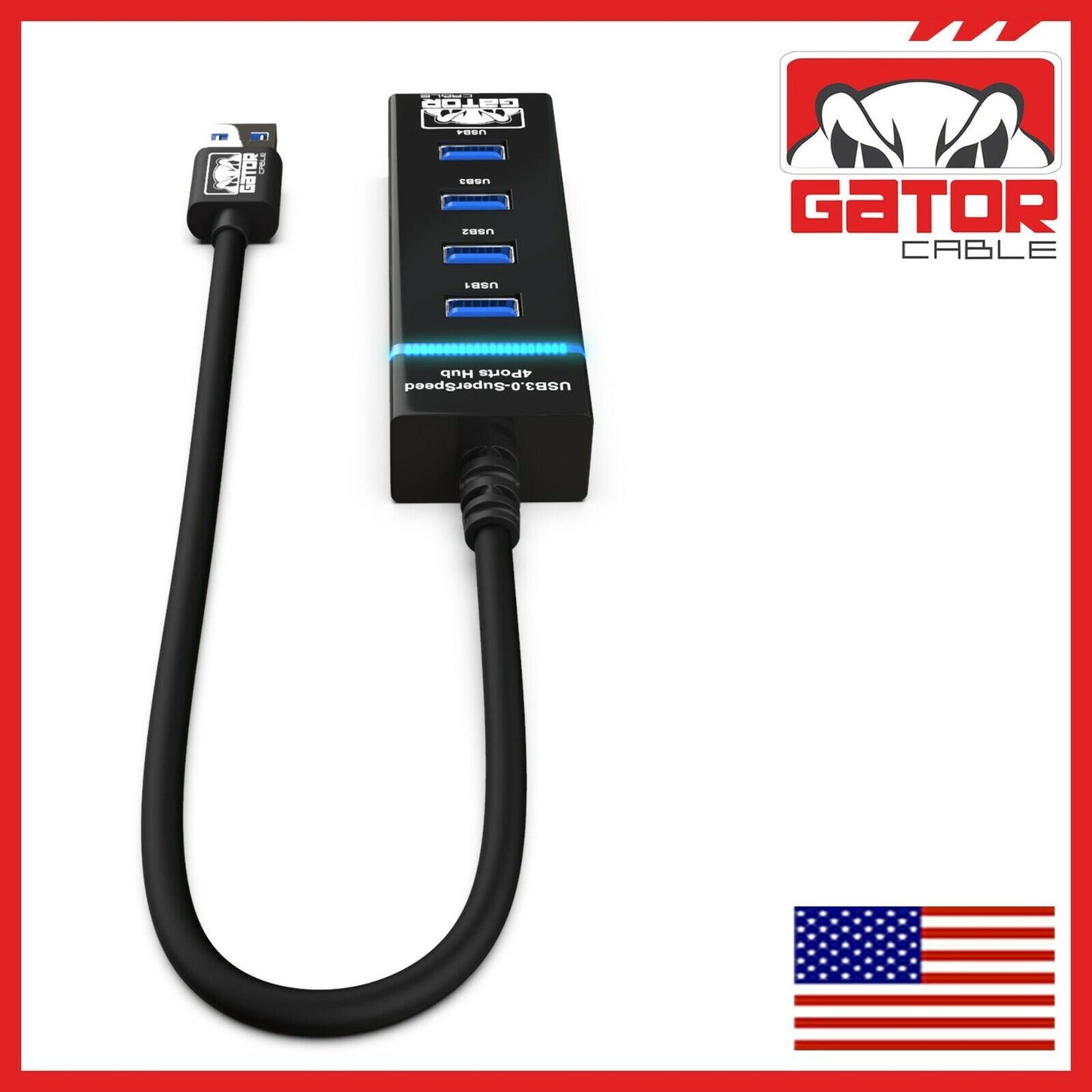 USB 3.0 HUB 4-USB Port Multi Adapter Charger Data For PC Mac Laptop Desktop LED