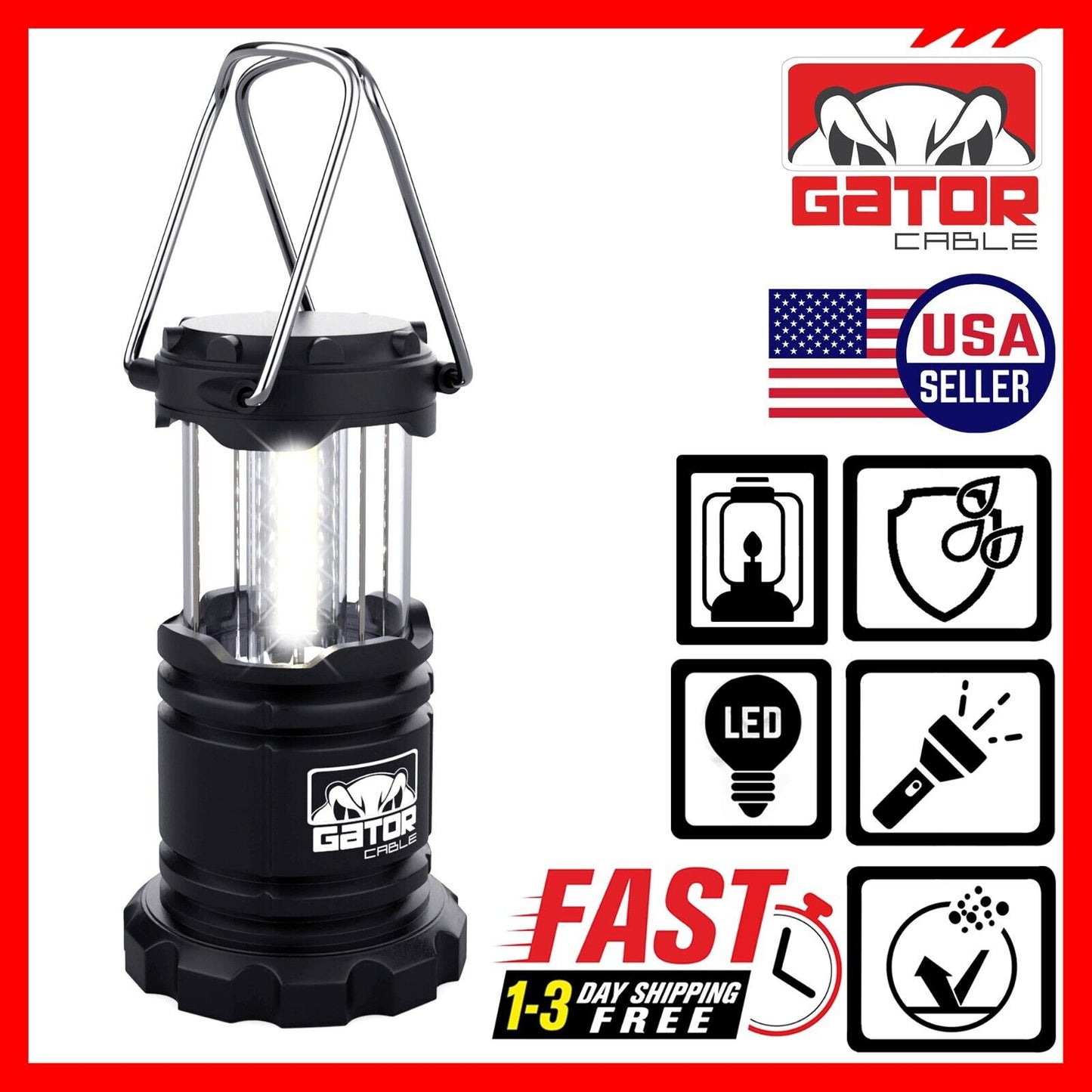 Camping LED Bright Hurricane Lantern Light Lamp Portable Collapsible Battery