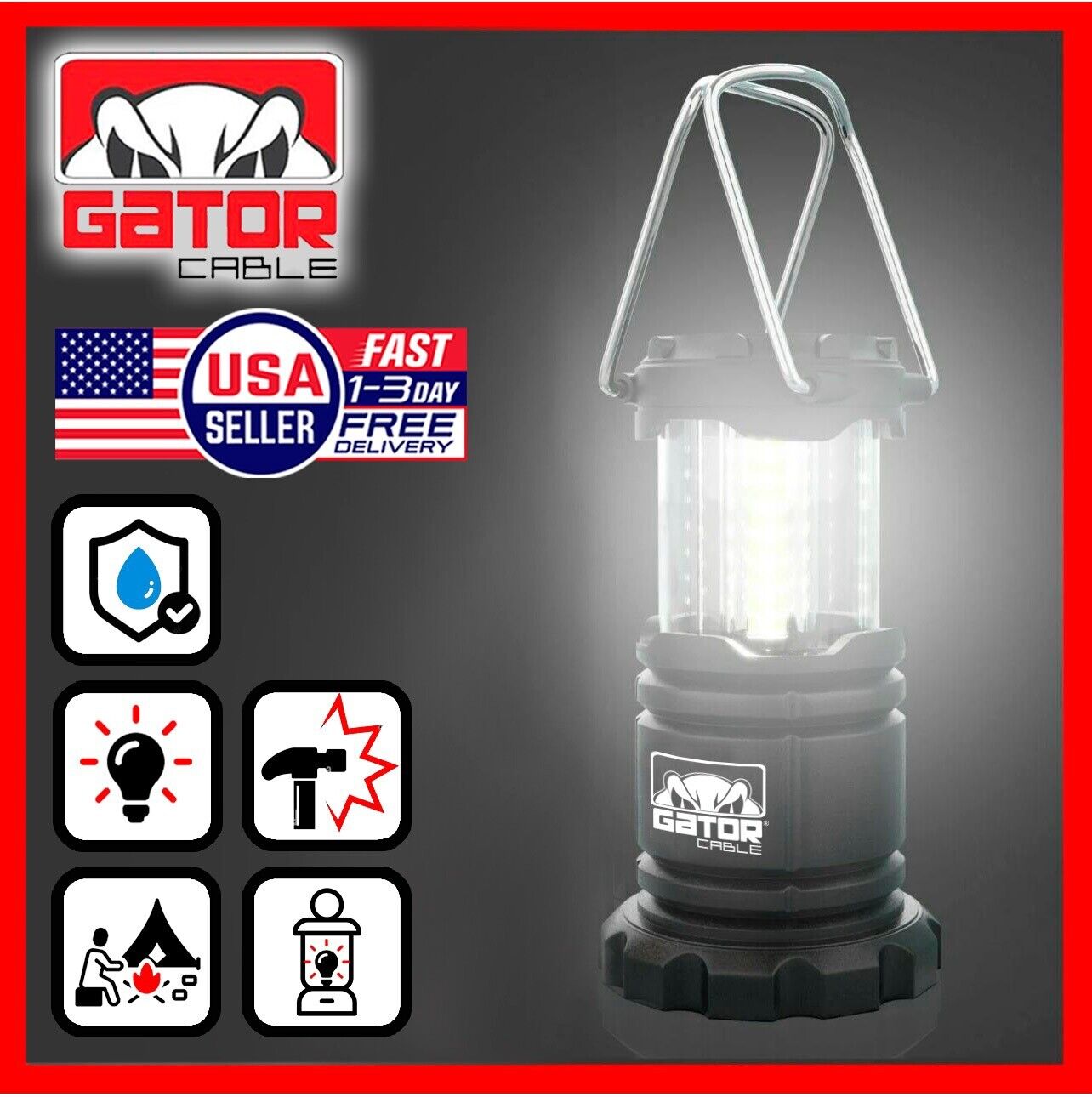 Camping LED Bright Hurricane Lantern Light Lamp Portable Collapsible Battery