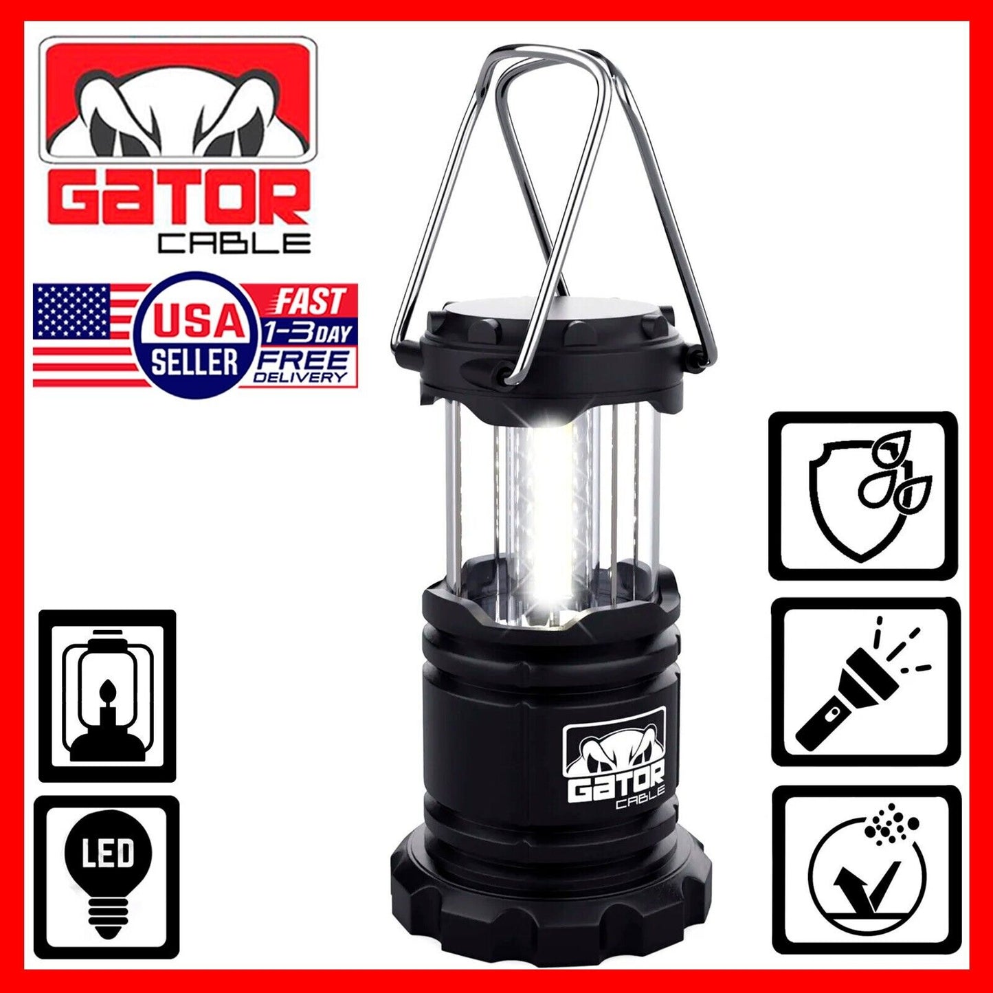 Camping LED Bright Hurricane Lantern Light Lamp Portable Collapsible Battery