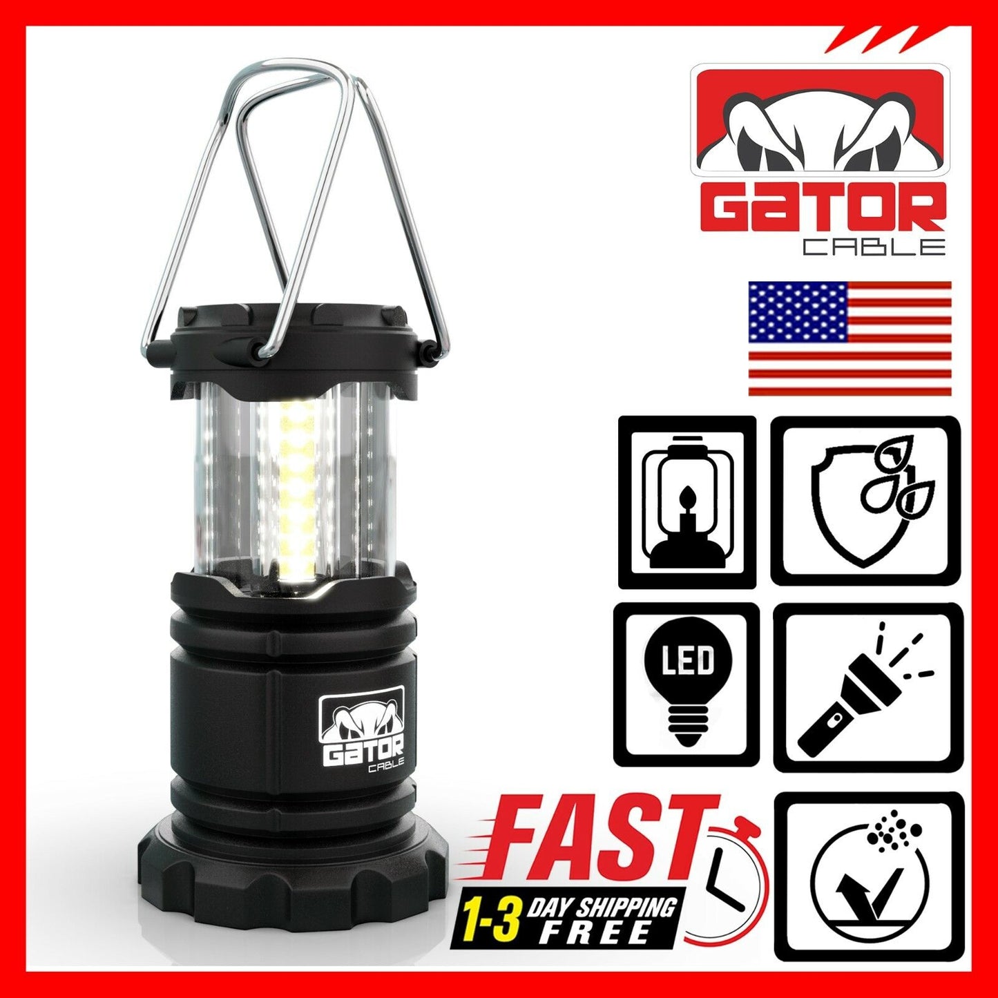 Camping LED Bright Hurricane Lantern Light Lamp Portable Collapsible Battery