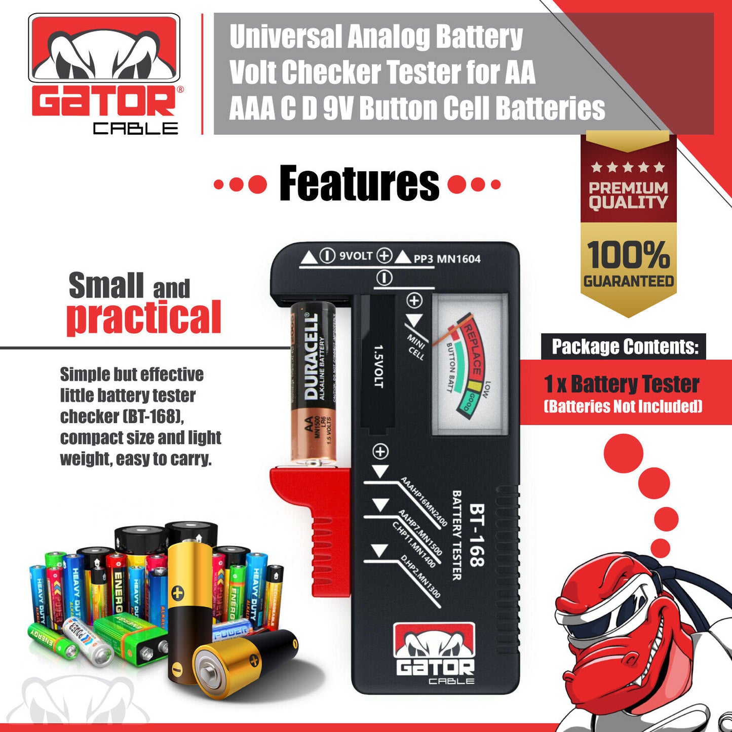 Battery Volt Tester Checker Universal For AA AAA C D 9V 1.5V Cell Coin Batteries