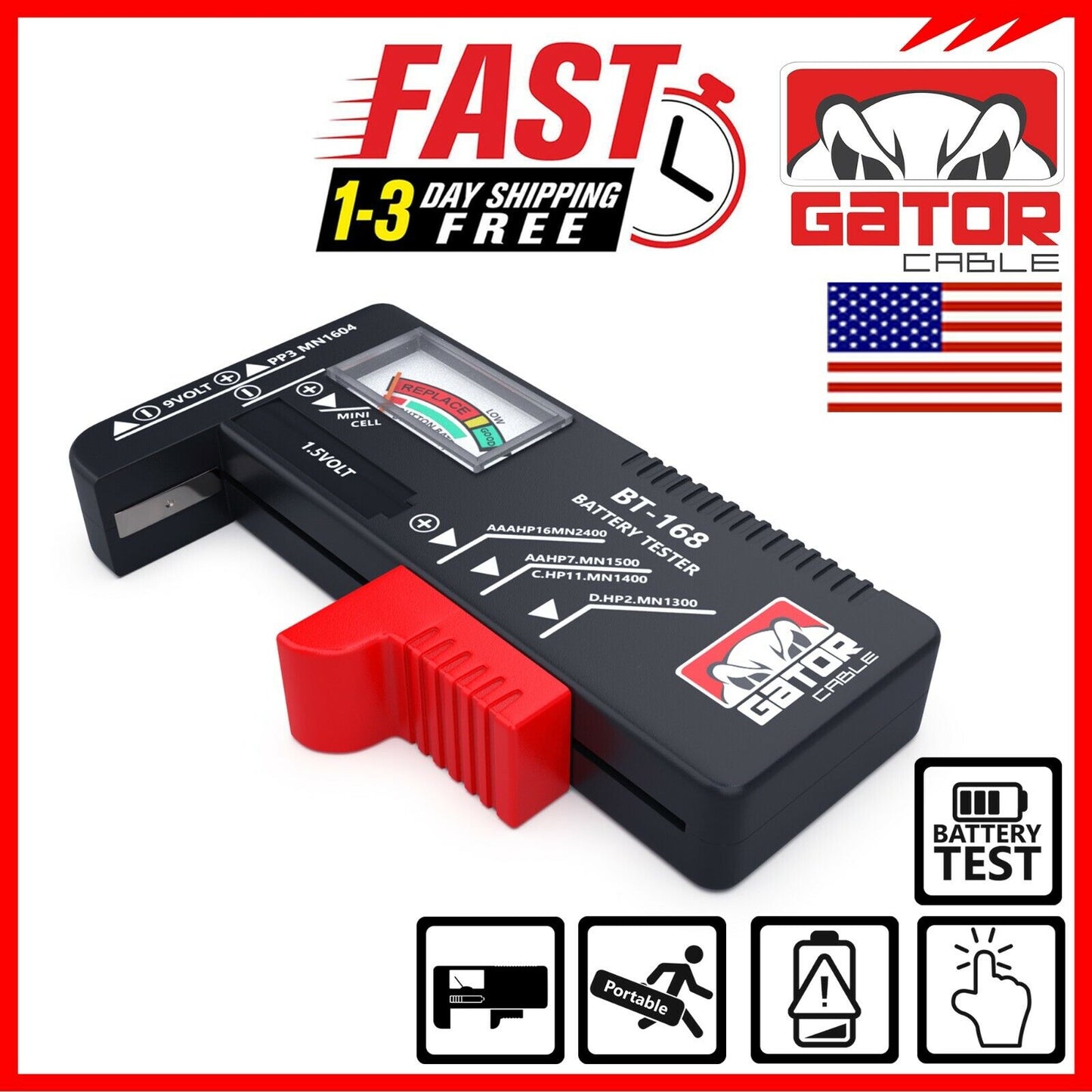 Battery Volt Tester Checker Universal For AA AAA C D 9V 1.5V Cell Coin Batteries