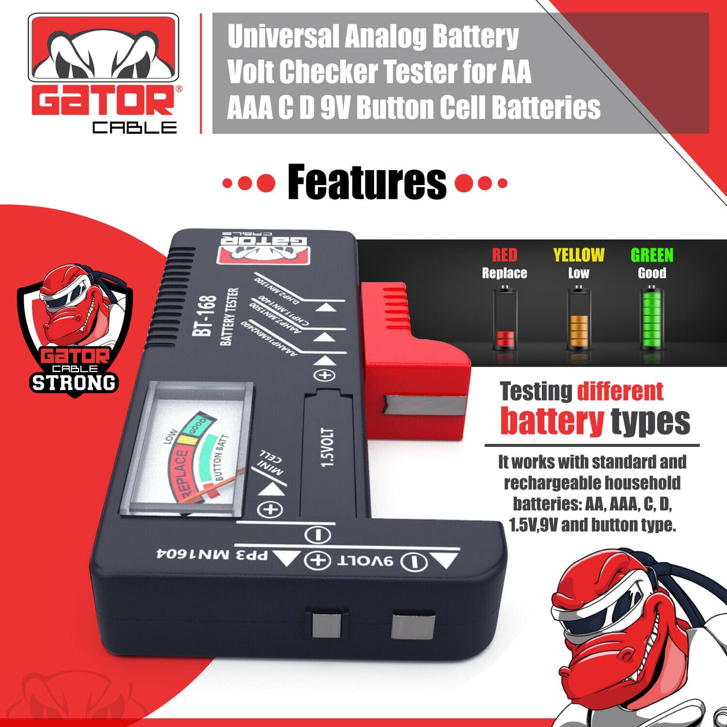 Battery Volt Tester Checker Universal For AA AAA C D 9V 1.5V Cell Coin Batteries