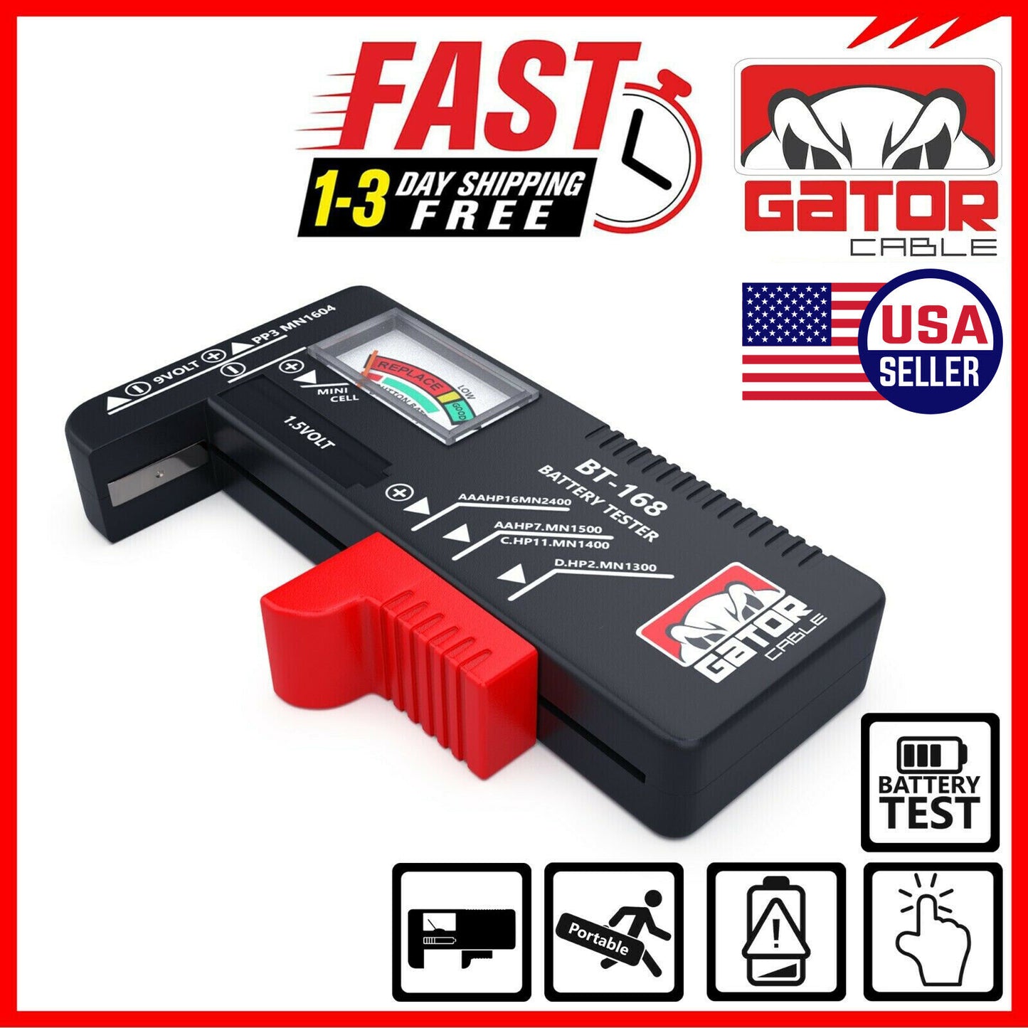 Battery Volt Tester Checker Universal For AA AAA C D 9V 1.5V Cell Coin Batteries