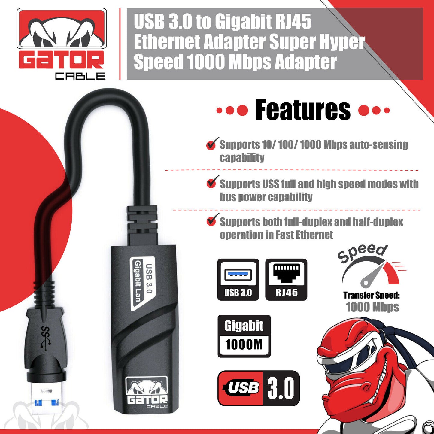 USB 3.0 Gigabit Ethernet LAN RJ45 1000Mbps Network Adapter For Windows PC Mac
