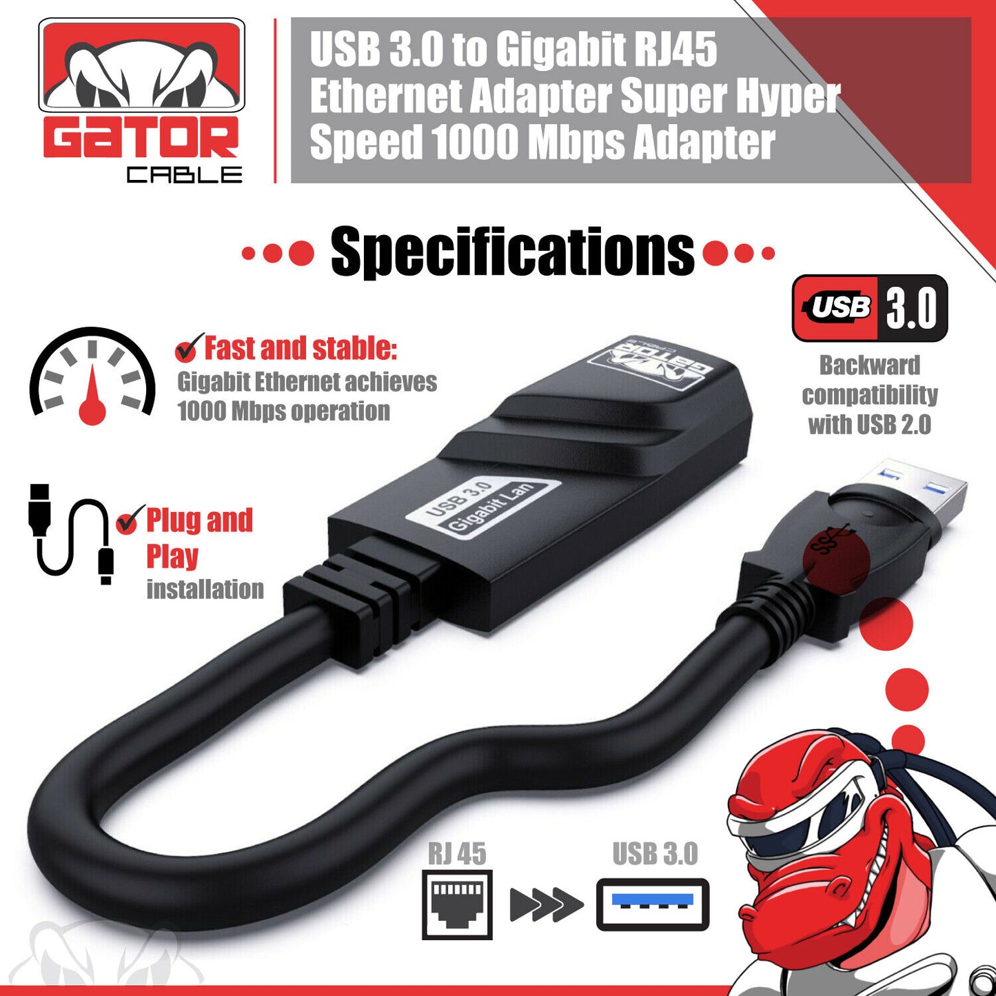 USB 3.0 Gigabit Ethernet LAN RJ45 1000Mbps Network Adapter For Windows PC Mac