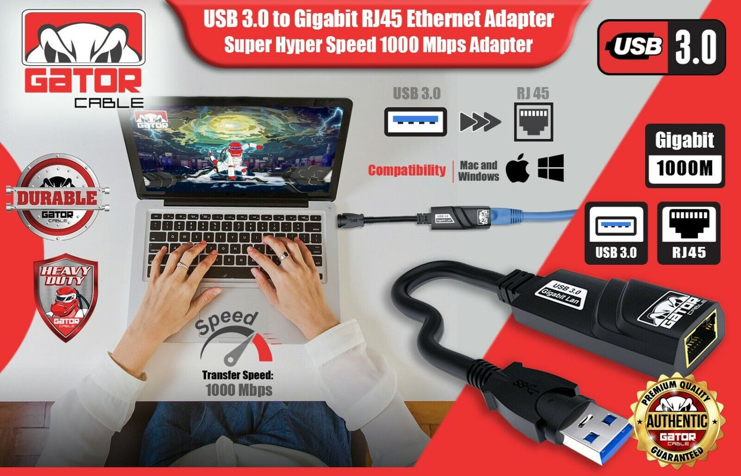 USB 3.0 Gigabit Ethernet LAN RJ45 1000Mbps Network Adapter For Windows PC Mac