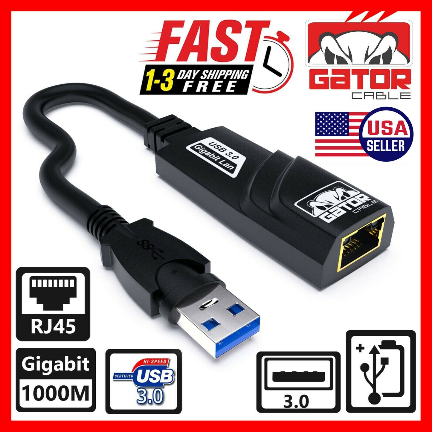 USB 3.0 Gigabit Ethernet LAN RJ45 1000Mbps Network Adapter For Windows PC Mac