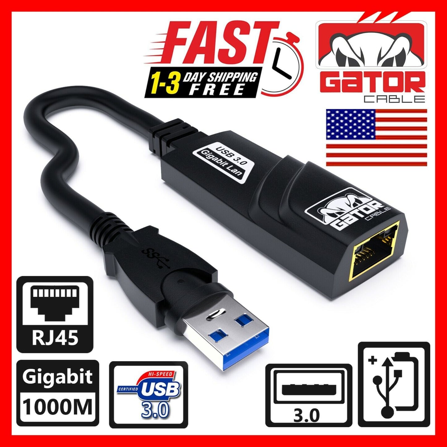 USB 3.0 Gigabit Ethernet LAN RJ45 1000Mbps Network Adapter For Windows PC Mac