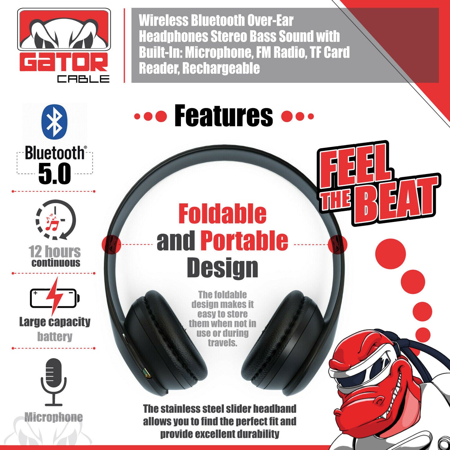 Wireless Bluetooth Headphones Earphones Headset Over-Ear FM Radio MIC Foldable