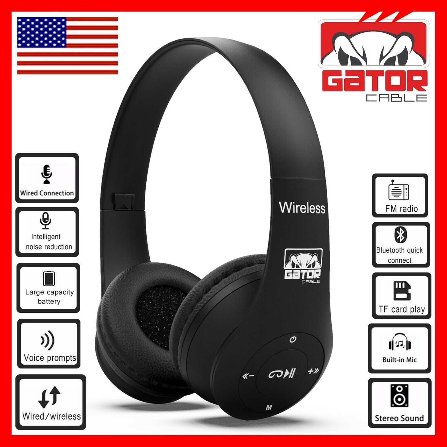 Wireless Bluetooth Headphones Earphones Headset Over-Ear FM Radio MIC Foldable