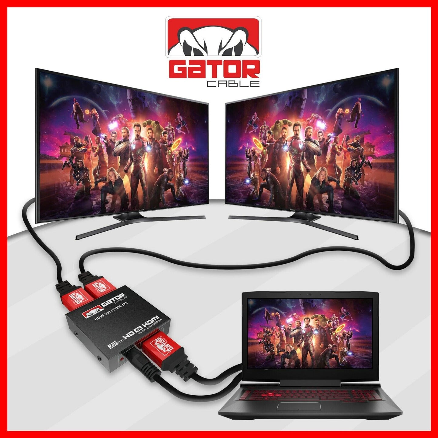 HDMI 2.0 Cable Repeater Mirror Amplifier Duplicator 4K HDTV Monitor 1 In 2 Out