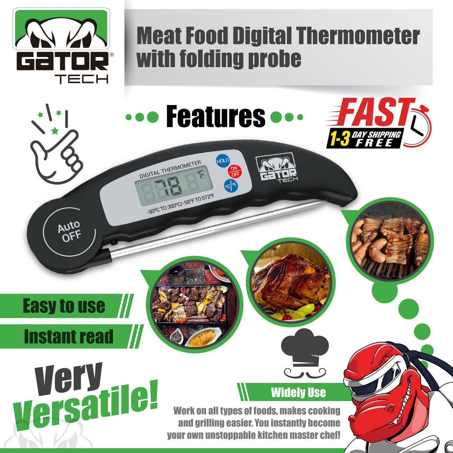 Digital Electronic Food Meat Thermometer LED Kitchen Cooking BBQ Grill Foldable
