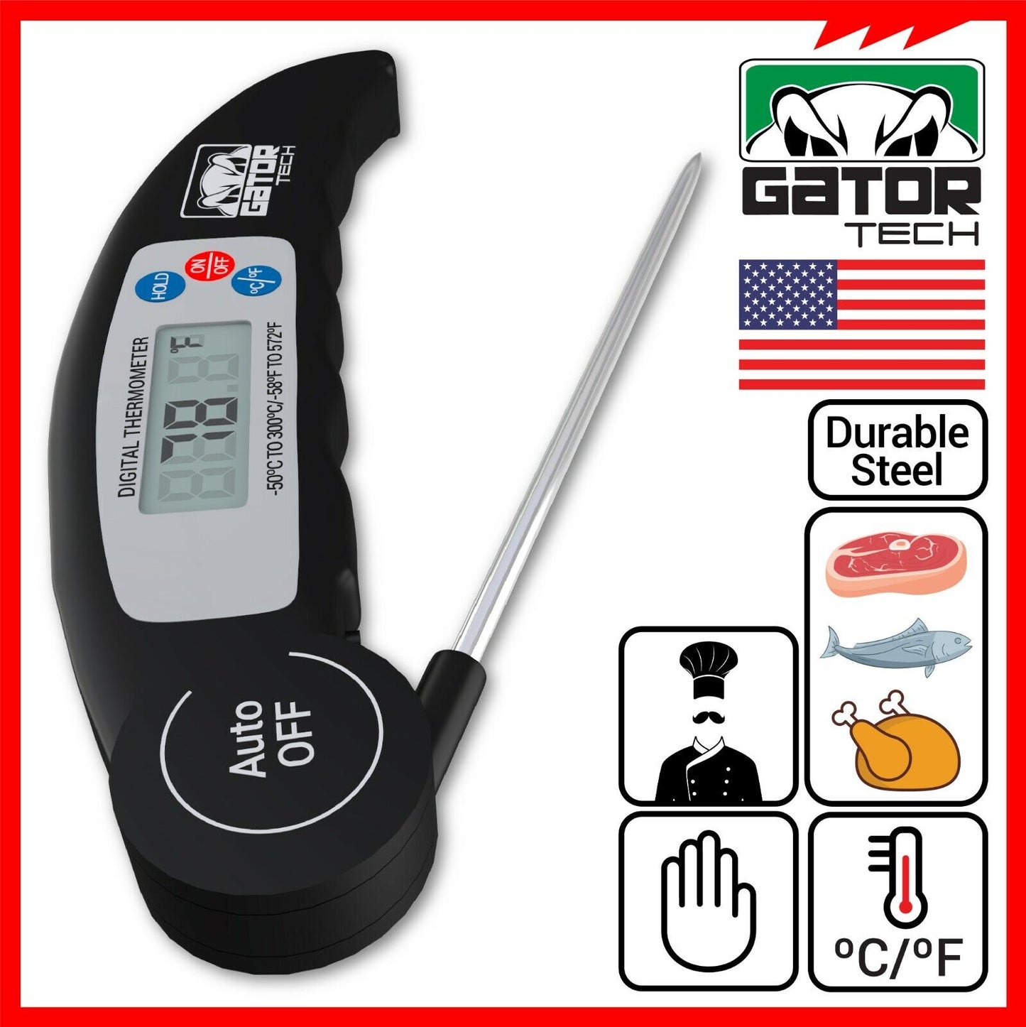 Digital Electronic Food Meat Thermometer LED Kitchen Cooking BBQ Grill Foldable